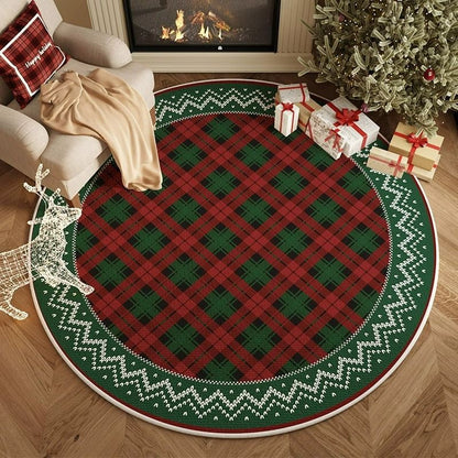 VIKAMA Christmas Winter Warm Round Rug For Living Room, Bedroom, Side Of Bed, Anti-Slip Hat Stand Pad, Holiday Home Decoration