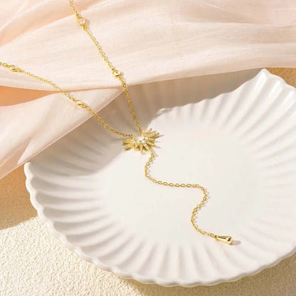 Colar com Pingente em Y de Aço Inoxidável para Mulheres e Meninas Elegante Moda Zircônia Cúbica com Borla Longa Gargantilha Joias de Presente