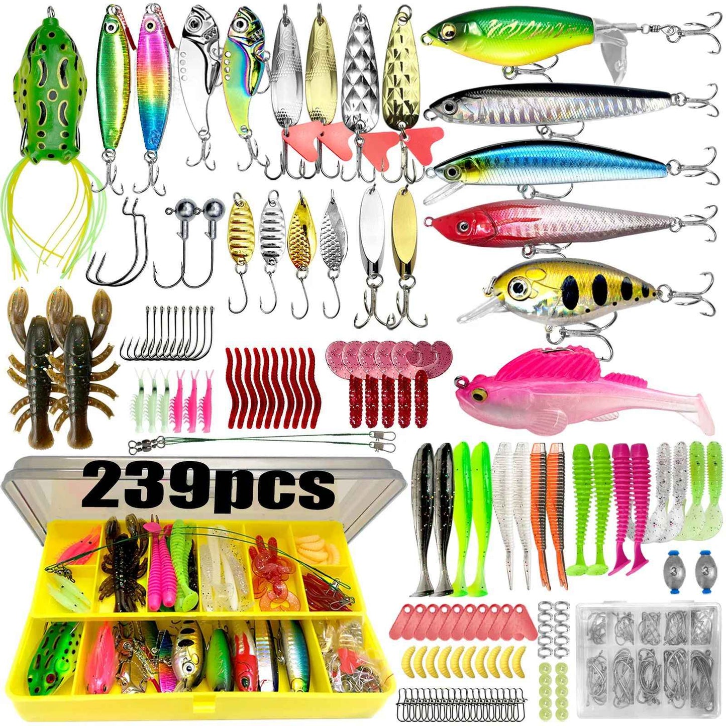 Kit de Iscas de Pesca 83/133/193/239/409 peças para Truta/Lúcio/Baixo, Conjunto de Iscas Múltiplas, Caixa de Pesca Profissional em Camadas