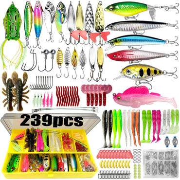 Kit de Iscas de Pesca 83/133/193/239/409 peças para Truta/Lúcio/Baixo, Conjunto de Iscas Múltiplas, Caixa de Pesca Profissional em Camadas