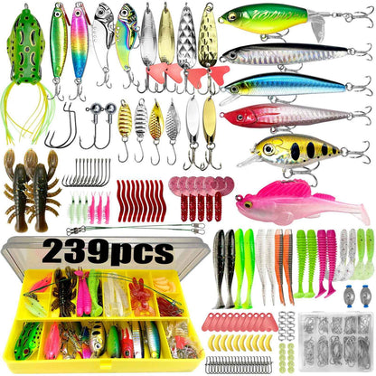 Kit de Iscas de Pesca 83/133/193/239/409 peças para Truta/Lúcio/Baixo, Conjunto de Iscas Múltiplas, Caixa de Pesca Profissional em Camadas