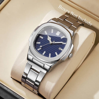 Fashion Square Men Business Watches Stainless Steel Strap Calendar Quartz Wristwatch Mens Clock Reloj Hombre?Without Box?