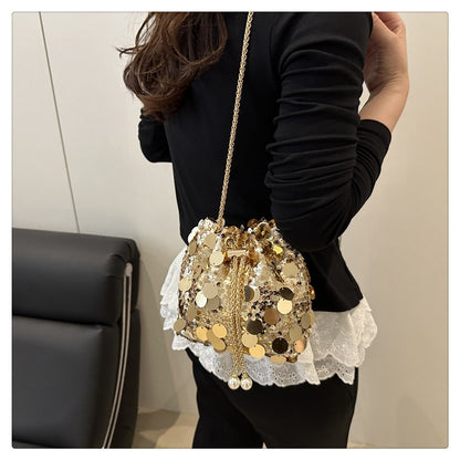 Sequin Chain Women's Portable Bucket Shoulder Bags Retro Ladies Dinner Party Clutch Purse Luxury Design Female Crossbody Bag