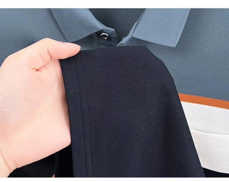 High-quality short sleeve polo shirt men fashion color striped pocket design summer new breathable trendy casual lapel T-shirt