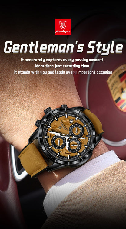 POEDAGAR Luxury Top Men Wristwatch Quartz Original Leather Men's Watches Date Chronograph Waterproof Luminous Man Watch Male+Box