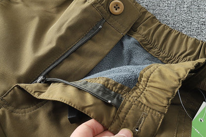 Calça Cargo de Ferramentas com Forro de Lã Grosso Impermeável para Homens e Mulheres, Inverno, Exterior, com Vários Bolsos, Solta, Reta, Macacão, Calça Comprida