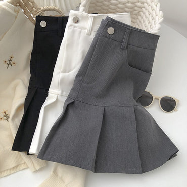 Y2K Vintage High Waist Pleated Skirt Women College Style Uniforms Safety Pants M