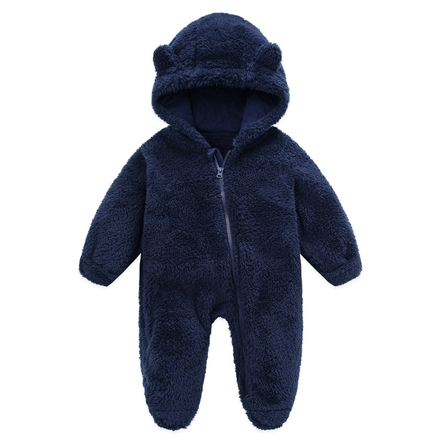 0-12M Baby Plush Warm Jumpsuits Boys Girls Long Sleeve Hooded Zipper Romper Newborn Infant Fall Winter Clothes