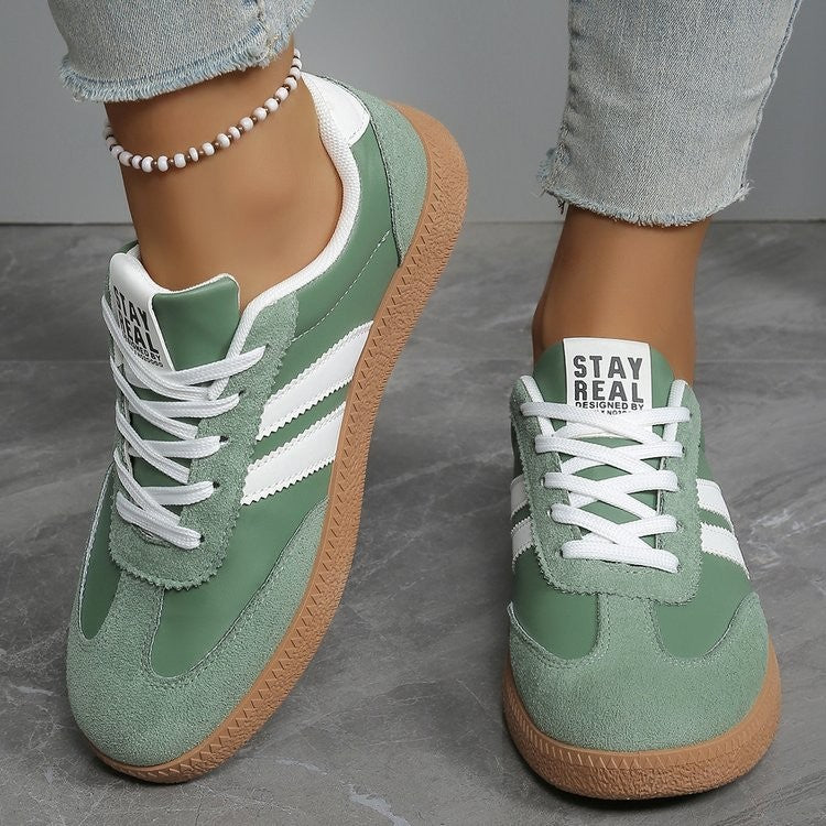 Lightweight Comfortable Sneakers for Women Fashion Striped Lace Up Sports Shoes Woman Casual Breathable Green Sneakers Plus Size