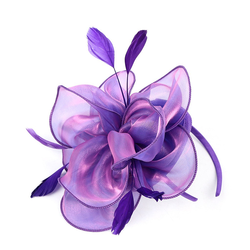 Novo Chapéu Fascinator de Organza Feminino com Flor de Pena Kentucky Derby Cocar Chapéu Pillbox para Casamento Chá da Tarde Acessórios de Cabelo com Clipe