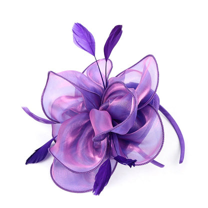 Novo Chapéu Fascinator de Organza Feminino com Flor de Pena Kentucky Derby Cocar Chapéu Pillbox para Casamento Chá da Tarde Acessórios de Cabelo com Clipe