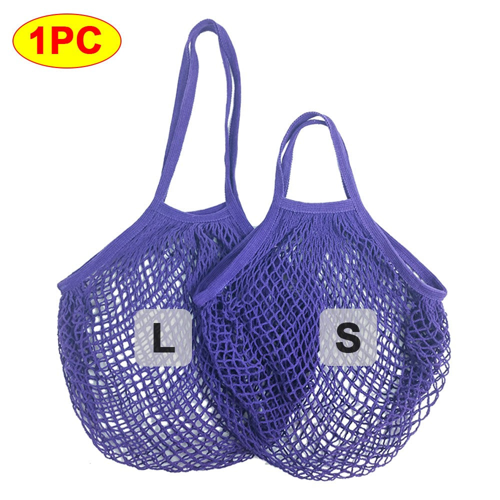 Silicone World 1PC Portable Reusable Grocery Mesh Bag Cotton Shopping Mesh Bags Handheld Shoulder Back Fruit Vegetable Net Bag