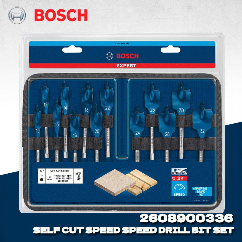 BOSCH 2608900336 Jogo de Brocas Chata EXPERT Self Cut Speed 10-32 mm Acessórios para Furadeiras de Impacto para Perfuração em Madeira