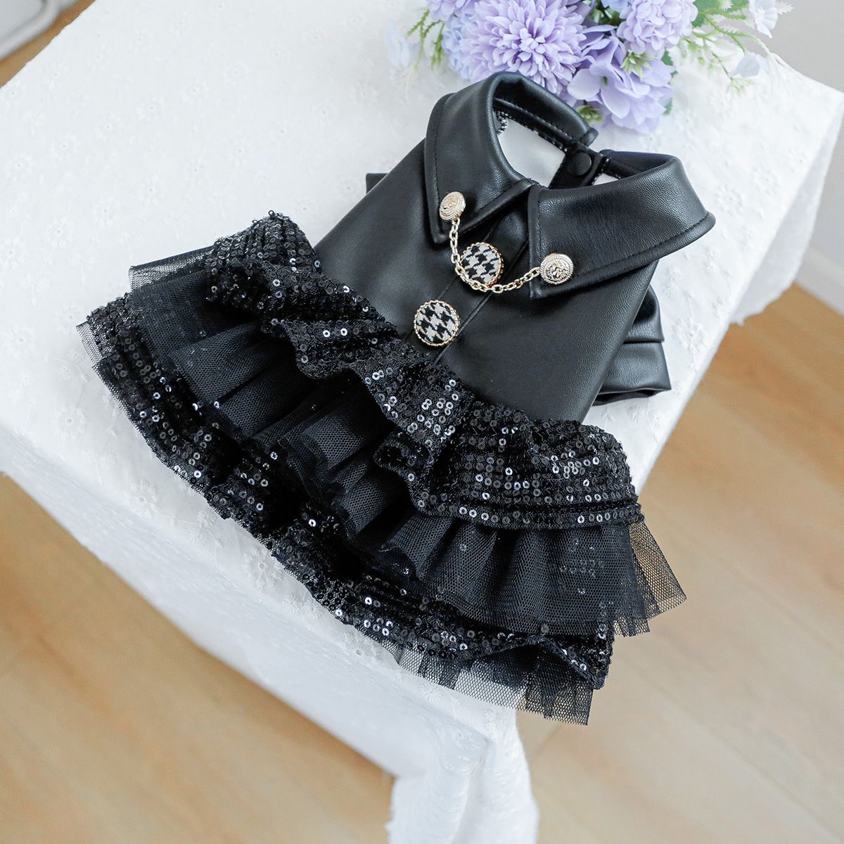 Roupa de Luxo para Cães Roupa de Princesa em Couro Preto Impermeável Outono Inverno para Cães Pequenos e Grandes Menina Menino Casaco XS XL Trajes Elegantes