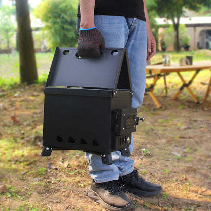 Fogão a Lenha Dobrável para Acampamento, Aquecedor de Tenda Portátil com Chaminé Destacável de 5 Seções, Queimador de Lenha para Pesca no Gelo, Para Cozinhar e Churrasco ao Ar Livre