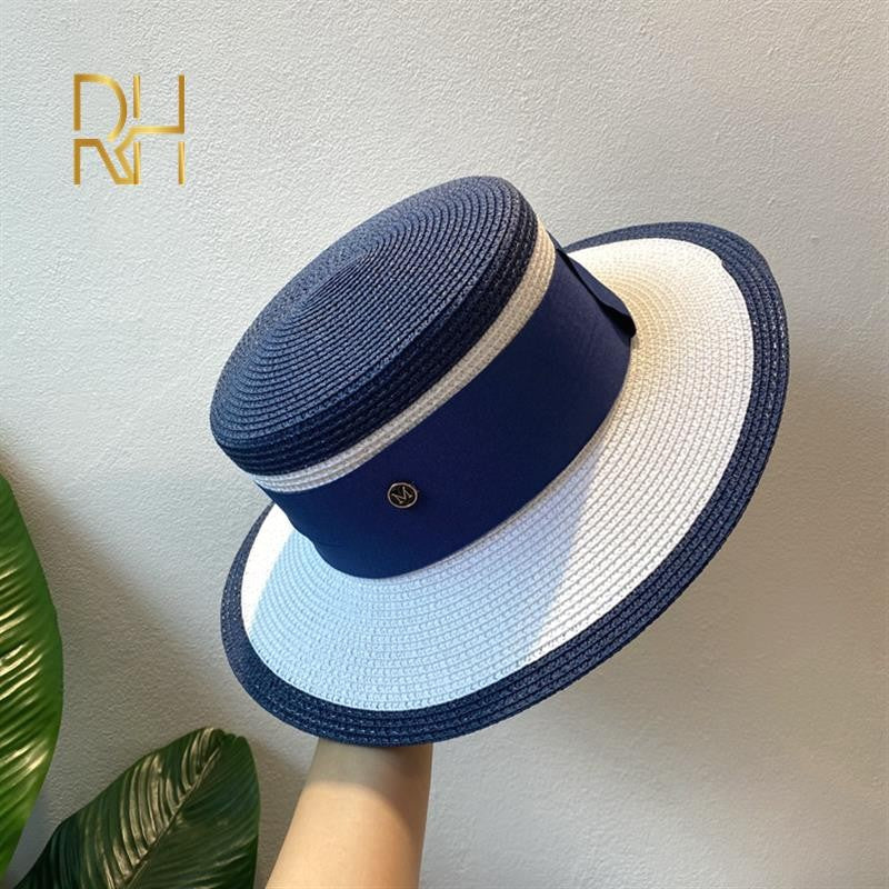 Chapéu de Palha Plano Hepburn Estilo Celebridade Francesa Fragrância Combinando Cores Top Feminino Quebra-sol Protetor Solar Férias Viagem