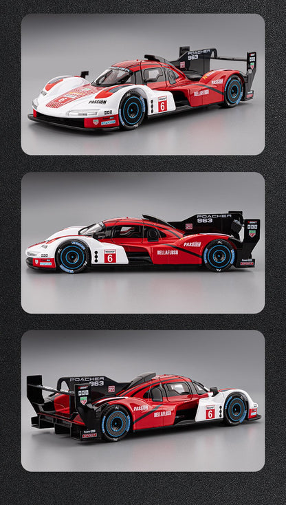 1:22 963 Corrida de Endurance de 24 Horas Modelo de Carro em Liga de Metal Diecast Carro Miniatura com Luz e Som Coleção Carro de Brinquedo para Crianças