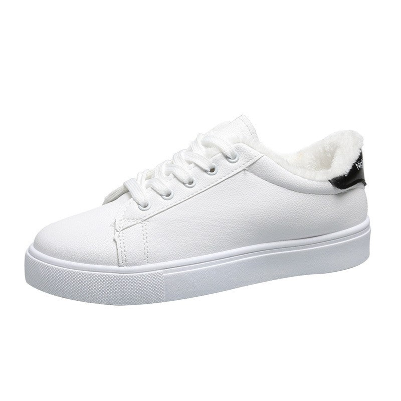 Tênis Feminino de Inverno, Quente, Pelúcia, Sola Vulcanizada, Plataforma, Algodão, Cadarço, Branco, Com Pelúcia, Casual