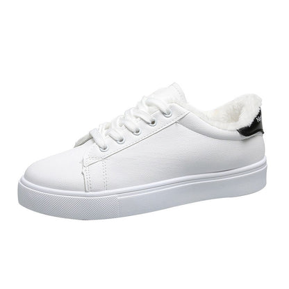 Tênis Feminino de Inverno, Quente, Pelúcia, Sola Vulcanizada, Plataforma, Algodão, Cadarço, Branco, Com Pelúcia, Casual