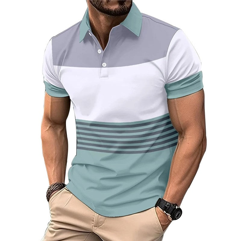 Men Summer New Fashion Short Sleeve Sport Lapel Casual Button Polo Shirt .