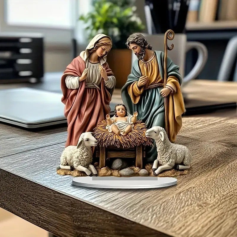 Jesus Birth Decor Glossy Acrylic Xmas Centerpiece Nativity Table Accessory Lightweight 2d Flat Christian Decoration For Party