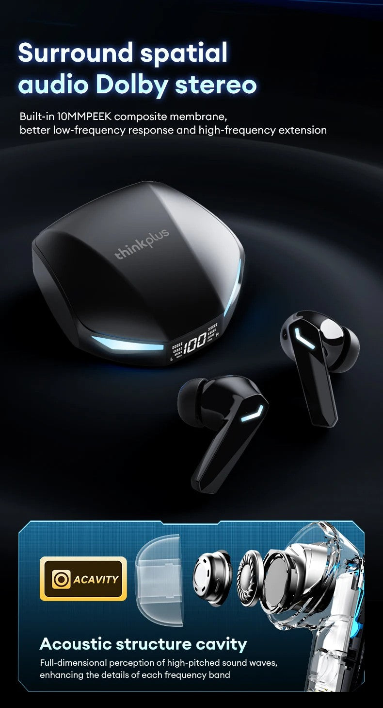 Fones de Ouvido Bluetooth V5.4 Lenovo XT53 Originais com Display LED de Energia Fone de Ouvido para Jogos Impermeável Anti-suor Fone de Ouvido Sem Fio Atualizado