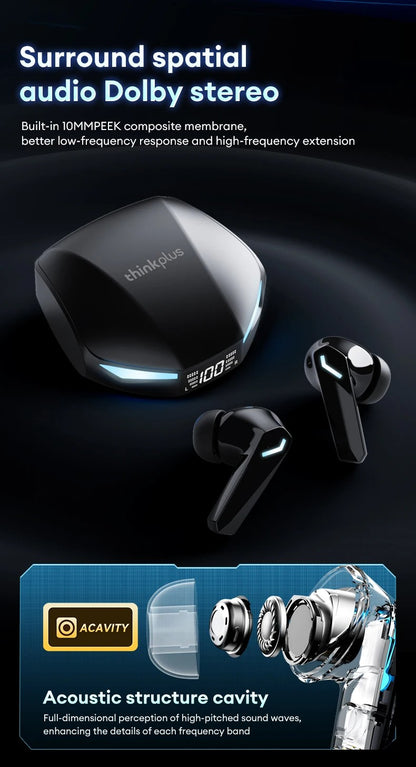 Fones de Ouvido Bluetooth V5.4 Lenovo XT53 Originais com Display LED de Energia Fone de Ouvido para Jogos Impermeável Anti-suor Fone de Ouvido Sem Fio Atualizado