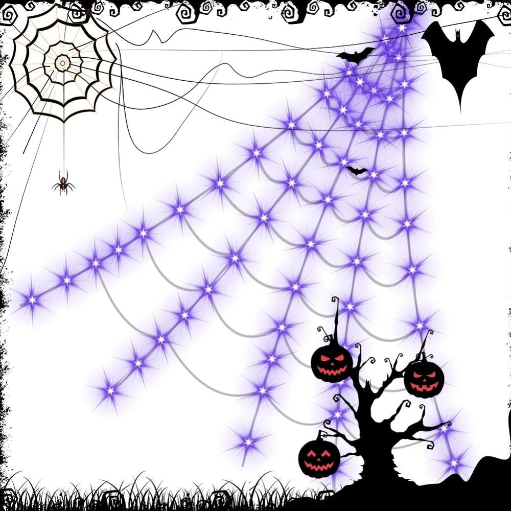 8 Modes Halloween Spider Web Lights Glow Waterproof LED Spider Net Triangle Hanging Scary Giant Spider Party
