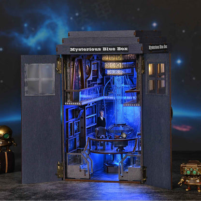 Kit Faça Você Mesmo "Cantinho do Livro" Livraria Cabine Telefônica Misteriosa, Casa de Bonecas de Madeira com Luz, Estante de Livros em Miniatura, Quebra-Cabeça 3D, Decoração para Presente