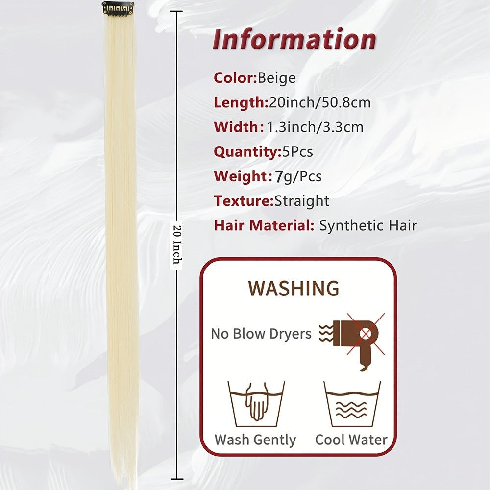 5pcs/Set Long Straight Synthetic Clip-In Hair Extensions for Women Halloween Christmas Party Cosplay