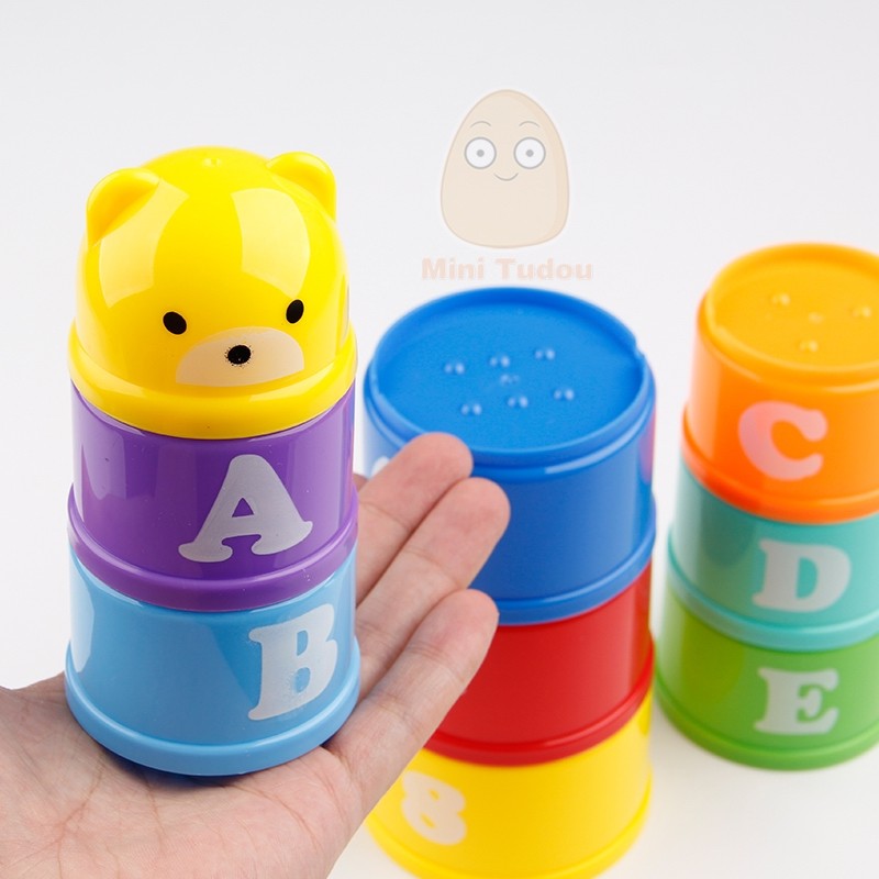 9PCS Educational Baby Toys 6 Month+ Figures Letters Foldind Stack Cup Tower Children Early Intelligence