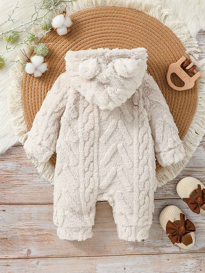 Baby Boys Cute Winter 2024 Long Sleeve Hooded Fashion Plush Jumpsuit For Streetwear Warm Clothes