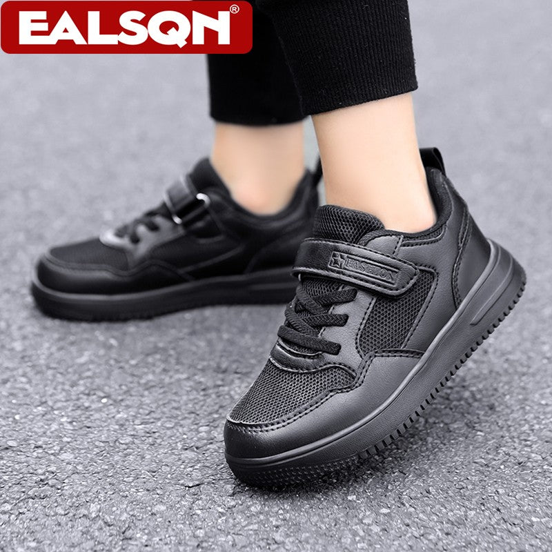 Children's Fashion Sports Shoes Black Student Kids Boys & Girls Non Slip Flat Walking Shoes Lightweight Breathable Tennis