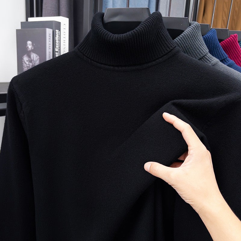 Autumn Mens High Quality Knitted Turtleneck Sweater Slim Fit Long Sleeve Anti-pilling Pullover Solid Color Trend Men Streetwea