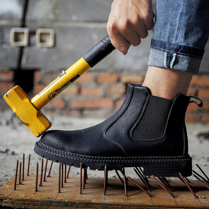 Sapatos de Segurança Impermeáveis Masculinos com Biqueira de Aço Botas de Couro Calçado Masculino Sapatos de Trabalho Indestrutíveis para Construção Marrom