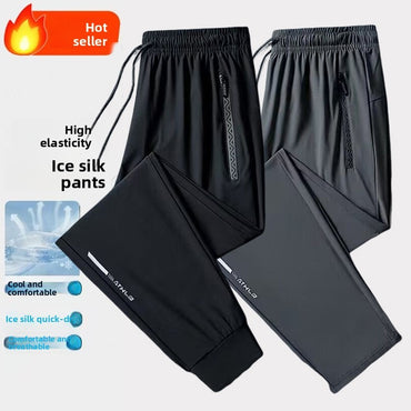 Ice Silk Casual Pants for Summer Thin Loose Fast-drying Stretch Breathable Sports Pants Jogger Man Gym Shirt Quick Football Mens