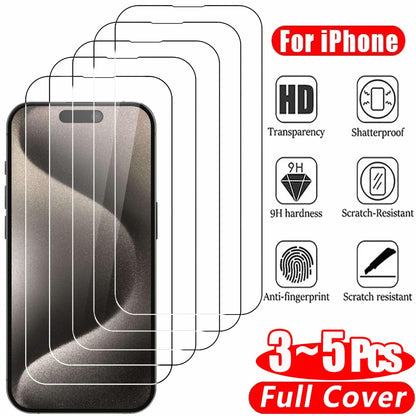 Película de Vidro Transparente Para iPhone 15 16 17 Pro Max Protetor de Tela Para iPhone 11 12 13 14 15 Pro Vidro Temperado iPhone13 Mini 16 Plus