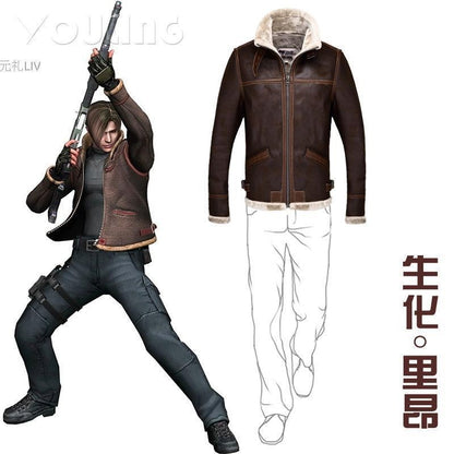 Game Biohazard Resident Leon Scott Kennedy Cosplay Costumes Faux Leather Jacket Role Play Coat For Man