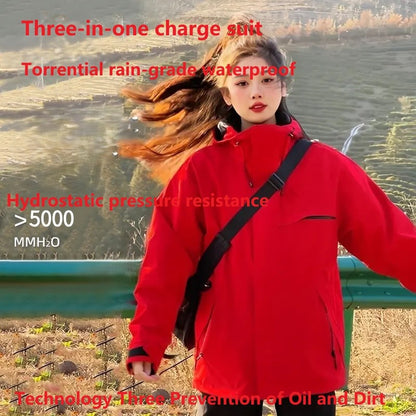 Hiking Jacket Waterproof Women Men 3 in 1 Two-Piece Detachable Windproof Waterproof Mountaineering Ski Jackets Men 2025 New