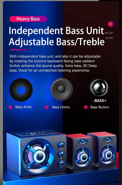 HIFI 3D Stereo Speakers Colorful LED Heavy Light AUX USB Wired Wireless Bluetooth Audio Home Theater Surround Sound Bar TV