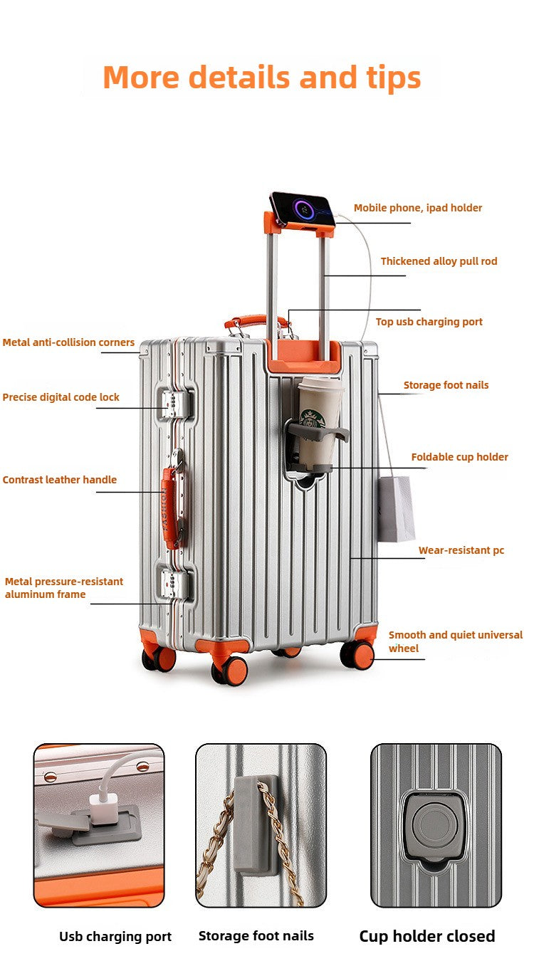 Mala de Bagagem Multifuncional, Maleta com Combinação de Cores e Trava e Rodas Silenciosas, Mala de Viagem com Carregamento USB 20/22/24/26 polegadas