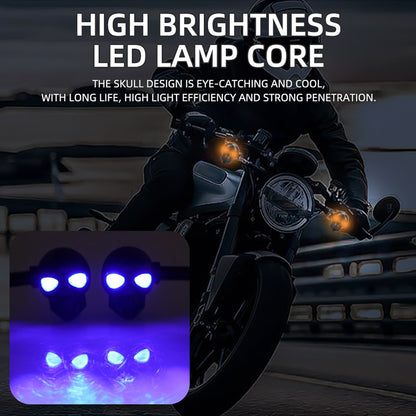 2x Mini Moto LED Luz de Seta Indicador de Seta em Formato de Caveira DRL Dianteiro Traseiro para Honda Yamaha Honda