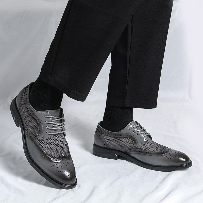 Designer New Brogue Men Brand Business Party Oxford Leather Shoes Male Fashion Summer Breathable Solid Color Leather Mesh Shoes