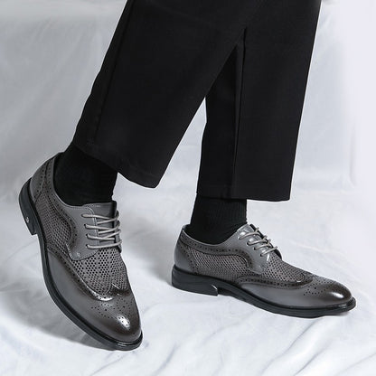 Designer New Brogue Men Brand Business Party Oxford Leather Shoes Male Fashion Summer Breathable Solid Color Leather Mesh Shoes