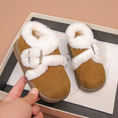 Winter Fur Boots For Girls Thick Warm Children's Plush Snow Boots Soft Warm Velvet Cotton Shoes Winter Kid's Padded Boots