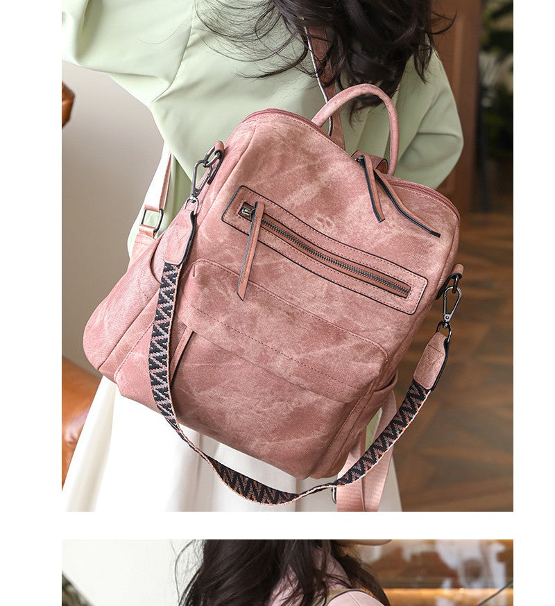 Women's Waterproof and Anti-theft PU Leather Large Capacity Retro Travel College Style Laptop Backpack Shoulder Bag Handbag