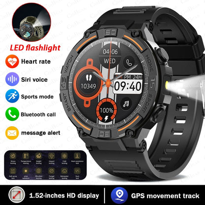Smartwatch Militar de Outdoor 2025 Novo GPS Display Ultra HD de 1.52" Chamada Bluetooth Frequência Cardíaca IP69K À Prova D'água AI Smartwatch Masculino
