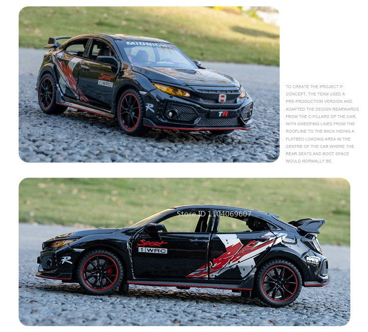 Scale 1:32 CIVIC TYPE-R Car Model Toy Doors Opened Music Light Pull Back Miniature Vehicle Models Deicast Metal Gifts for Kids