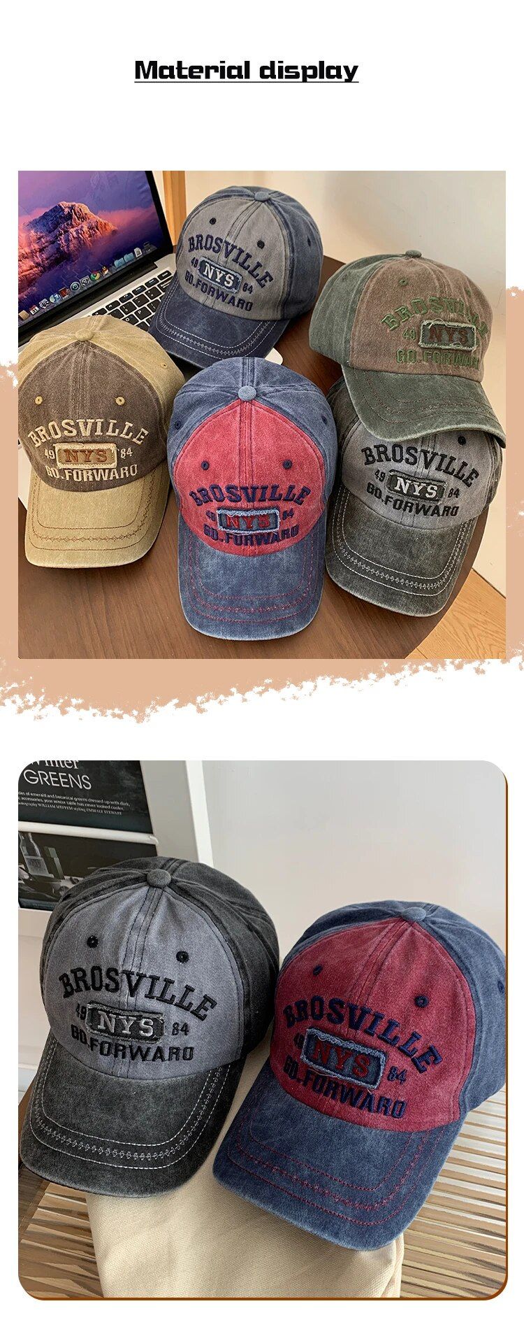 American Retro Baseball Hat Women's Soft Top Letter Washed Cowboy Duck Tongue Hat Wide Brim Big Head Surrounding Face Small Hat