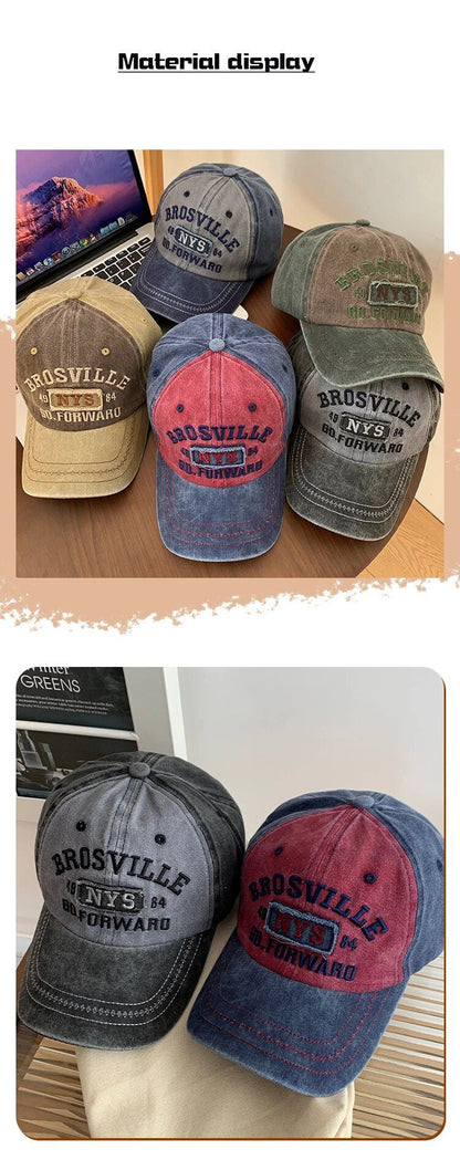 American Retro Baseball Hat Women's Soft Top Letter Washed Cowboy Duck Tongue Hat Wide Brim Big Head Surrounding Face Small Hat